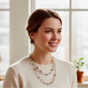 FURLA Brown Tan Ivory Beaded XL Chain Boho Necklace R $148